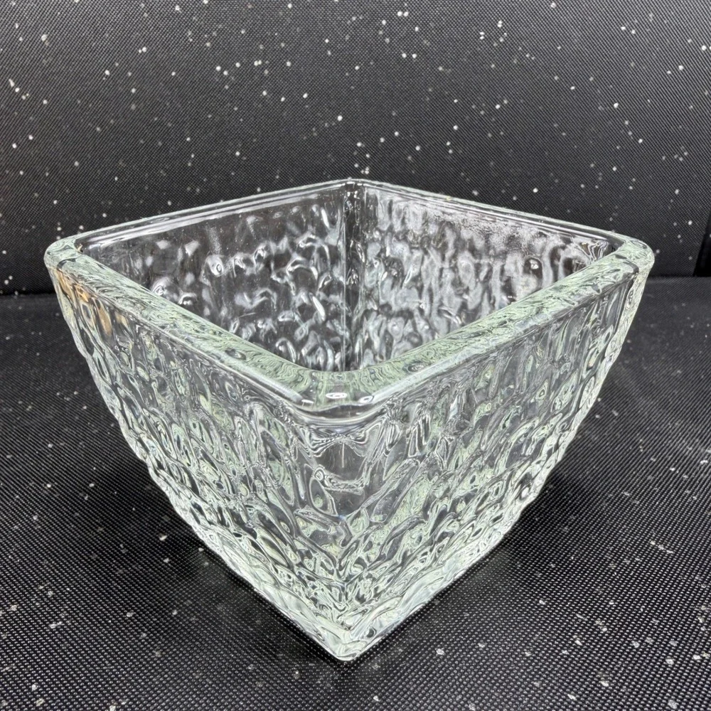 Disaronno Square Hammered Texture Rocks Glasses Bowl Dish Set of 2 Clear Barware